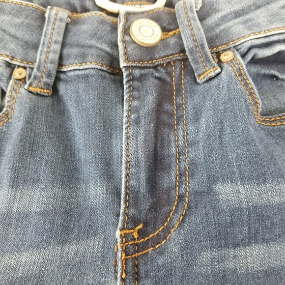 Indigo Rein Jeans Juniors 1 Mid Rise Ankle Distressed Stripe Accent Blue Denim - Picture 10 of 14
